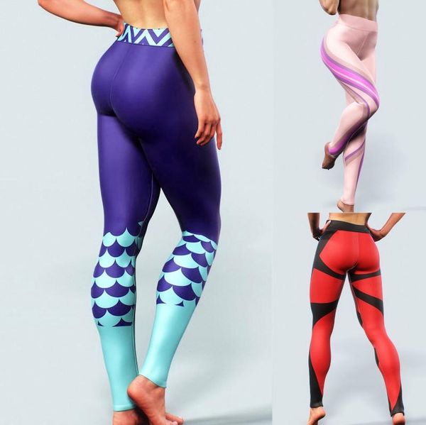 

women's splice tight fitness leggings yoga pants mixed color high waist printed sports pants yoga stretch, White;red