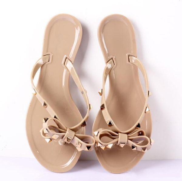 

women summer slippers sandals rivets flat heel patent leather jelly flip flops beach sandalias female, Black