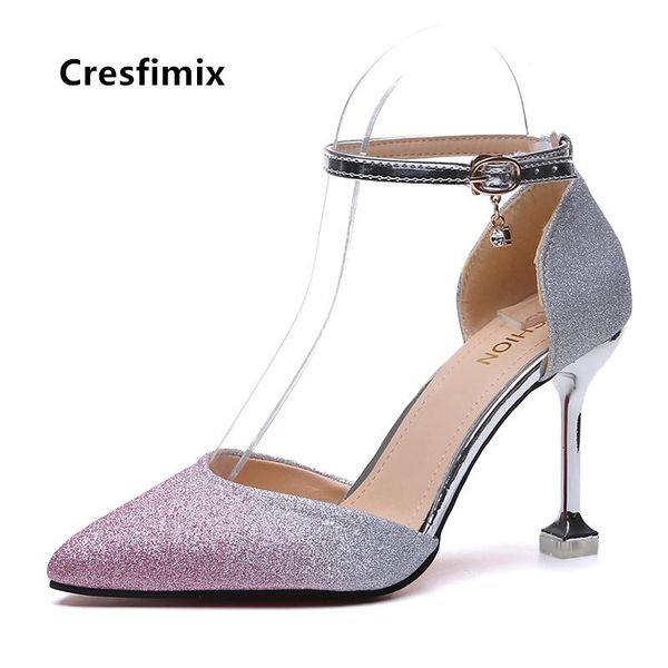 

dress shoes cresfimix bombas de mujeres women sweet buckle strap high heel pumps lady party fashion pink e5104, Black