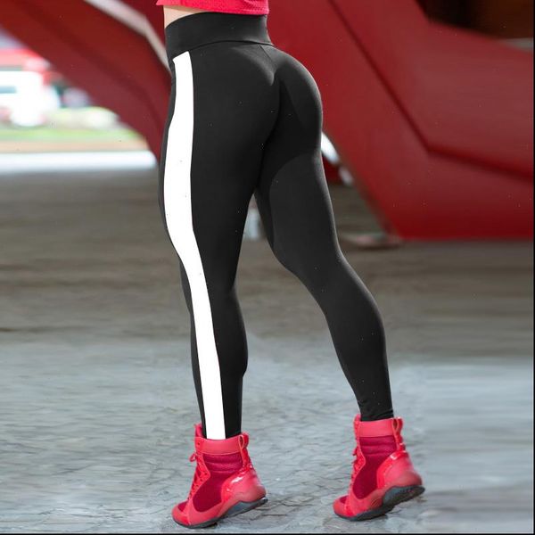 

activewear side stripe fitness leggings women high waist workout leggings patchwork jeggings bodybuilding legging drop shipping, Black