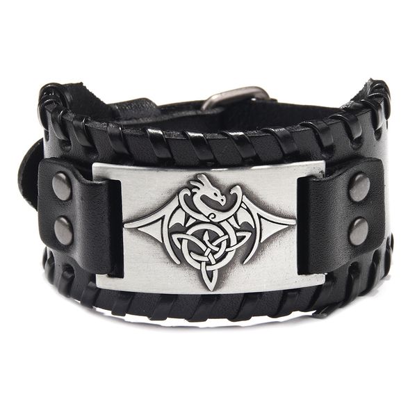 

2021 feilong totem leather alloy cowhide bracelet men's jewelry gift, Golden;silver