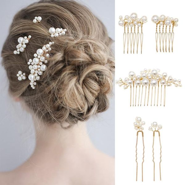 

women bride hair accessories imitation pearls alloy headdress leaf wicker-shaped headband flower hairpins lxh, Golden;silver