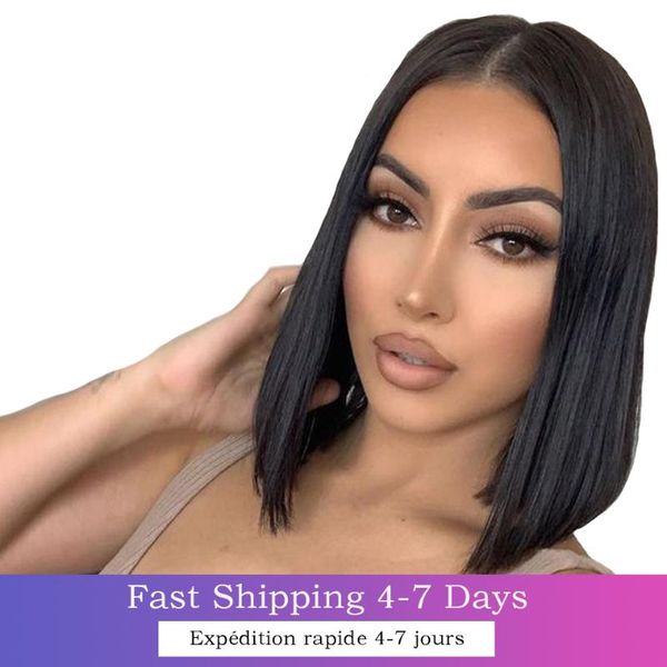 

lace wigs 13x4 frontal natural color short bob remy brazilian straight wave hd closure human hair for black women, Black;brown