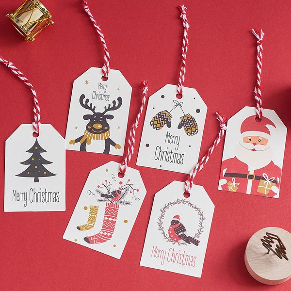 100 pcs / lote de presente de natal pendurar tags 350gsm branco boneco de neve santa artesanato artesanato e cozimento negócio diy cartão de cartão de ano novo presentes hangtag