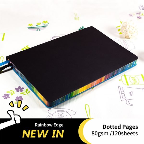 Quaderno A5 con bordo color arcobaleno punteggiato e copertina morbida Diario con griglia a punti Diario di viaggio 210611