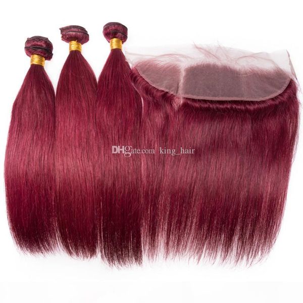 

brazilian wine red silky straight human hair 3bundles with frontal 13x4 burgundy 99j virgin hair extensions with frontal closure, Black