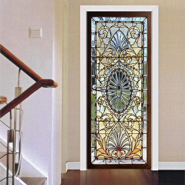 

wall stickers 2pcs/set simulation church glass door diy art mural bedroom living room decorative painting wallpaper