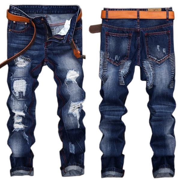 

men's jeans summer students korean fashion casual pants men 2021 ripped, Blue