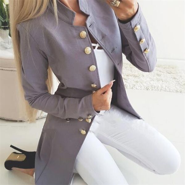

autumn winter suit blazer women casual single breasted pocket long jackets elegant sleeve outerwear 211019, White;black