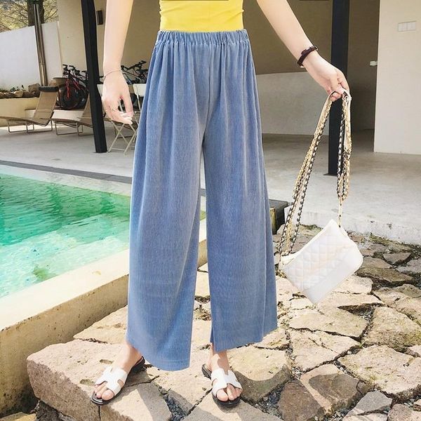 

women's pants & capris wide leg women 2021 spring fashion elastic waist high pleated casual girl velvet beach harem loose sweatpant kor, Black;white