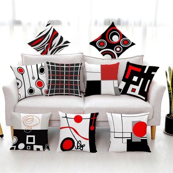 

cushion/decorative pillow creative black white red geometric polyester super soft fabric square case waist throw cushion cover home decor #t