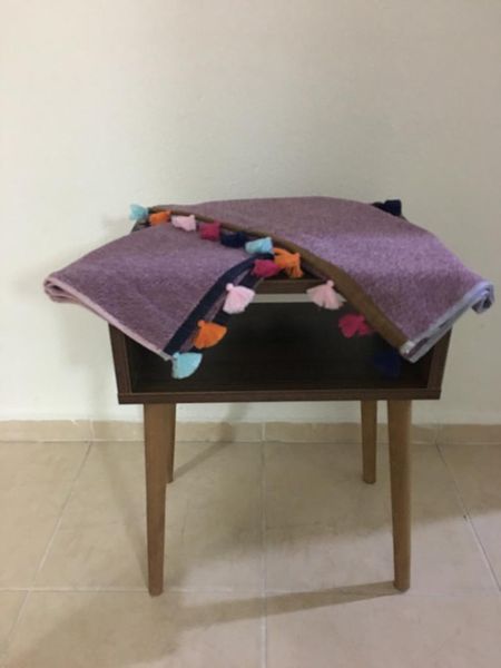 

towel 100% pamuklu 50x100cm / 19.68 "x 39.37 el havlusu mor renk - renkli pÃ¼skÃ¼llÃ¼ 2 adet