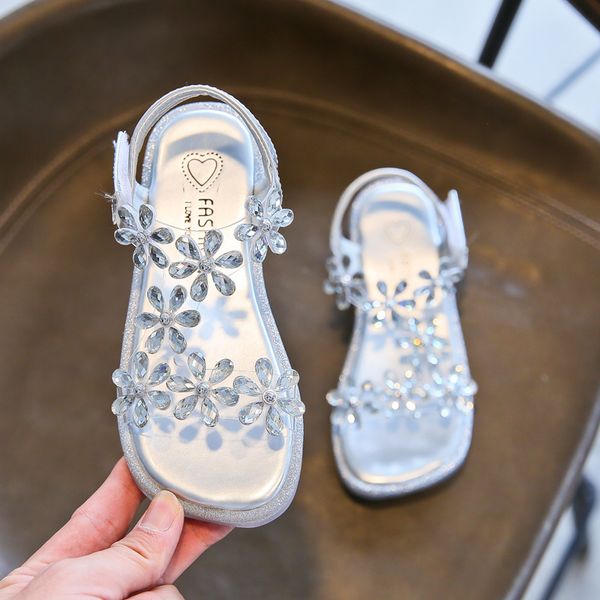 

Kids Baby Girl Rhinestone Sweet Sandals Princess Shoes for Party Children Shoes Flats Chic Girls Crystal Sandals, Silver