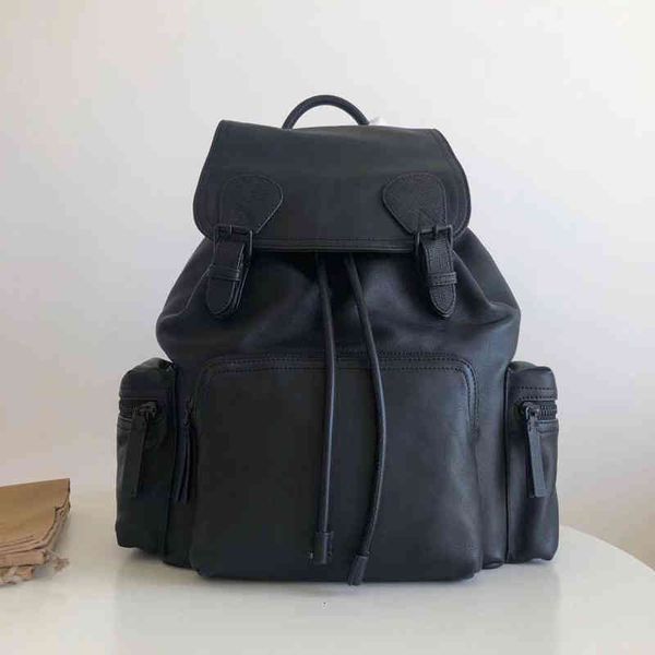 

handbag b men's and women's large double shoulder military backpack business travel high-capacity first layer leather is soft, del, Black;red