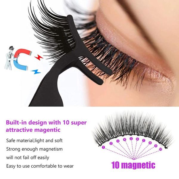 

false eyelashes 5 pairs magnetic reusable no glue need quantum with eyeliner kit tweezers eyebrow scissors