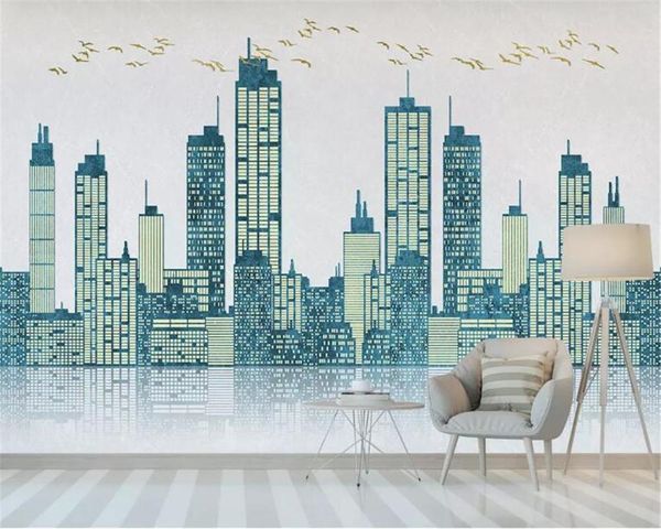

wallpapers drop custom mural wallpaper nordic geometric building bird reflection tv sofa living room background wall 3d