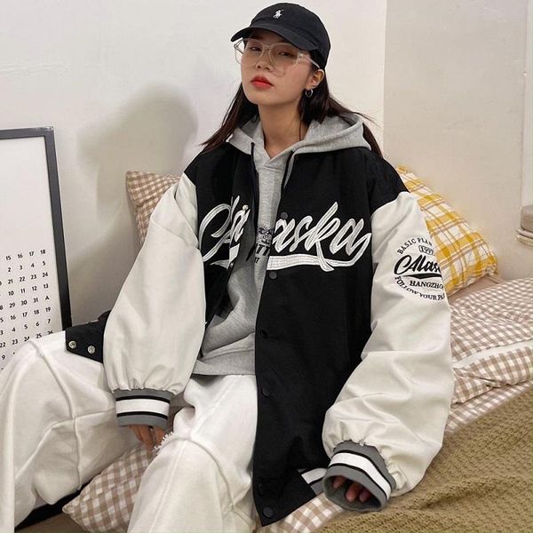 

women's jackets baseball uniform for women 2021 spring autumn high-quality loose and thin couple retro clothes oversized outerwear, Black;brown