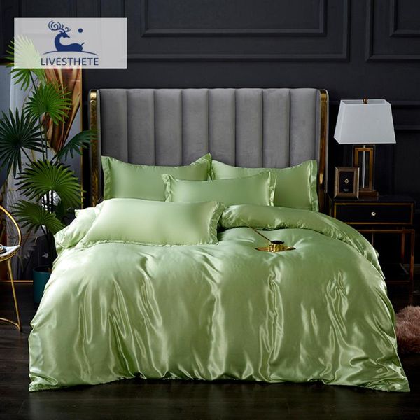 

bedding sets liv_esthete satin silky green single bedclothes luxury bed sheet pillowcase duvet cover linen set