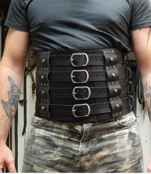 

new medieval multi layer buckle solid color waist cover men's belt