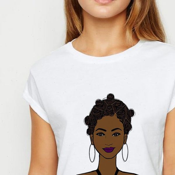 

summer womens shirt fashion melanin black girl printed t shirt o neck casual loose short sleeve vestidos beautiful pop tshirt, White
