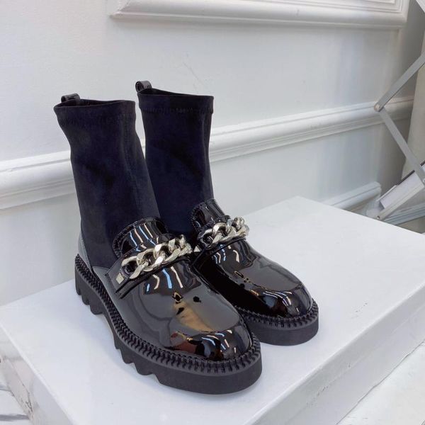 

boots chain decor women round toe ankle unique design shoes 2021 fall winter classic for, Black
