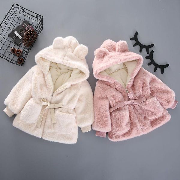 

jackets 2 4 6 years girls fur coat cute bear plush baby jacket for winter warm plus velvet kids snowsuit toddler children clothing, Blue;gray