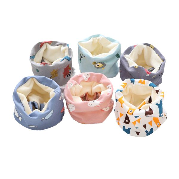 

kids scarves children scarf baby ring boys girls accessories winter childrens neck double-layer cotton soft velvet warm cartoon b8941, Red;brown