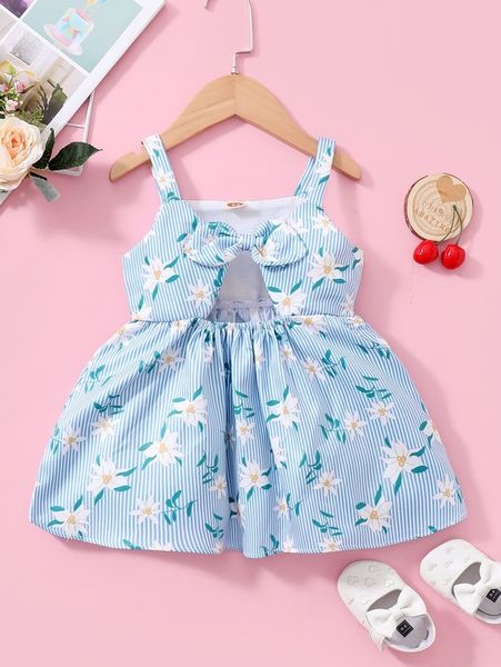 

baby girl floral and striped bow cami dress she, Red;yellow
