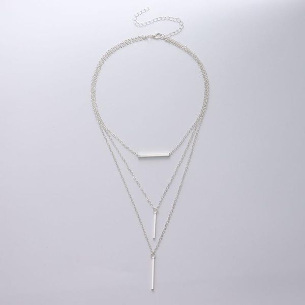 

chains bar necklace woman multilayer women necklaces pendant punk kpop party zinc alloy silver color oorbellen