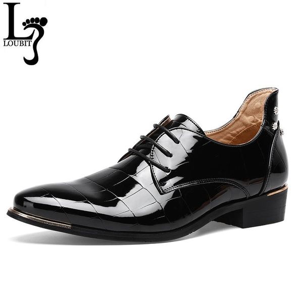 

dress shoes men's patent leather crocodile embossed pu fashion men male business wedding brogue, Black