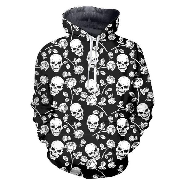 

men's hoodies & sweatshirts 2021 fashion men hoodie rose skull skeleton 3d printed harajuku sweatshirt casual pullover hip hop 4xl, Black