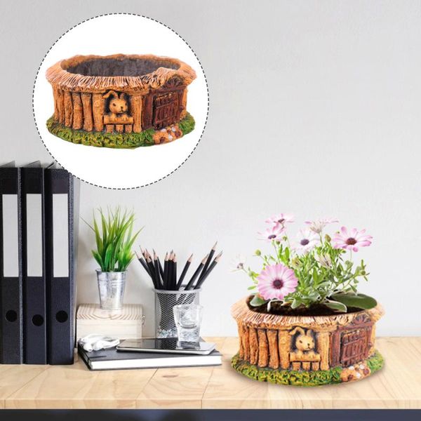 

planters & pots 1pc round wood house shape plant pot home flowerpot small container