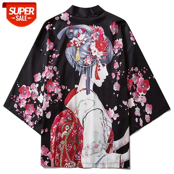 

girl kimono print 2021 summer hip hop japanese streetwear jacketsthin clothes hip hop kimono front open coats #0g0a, Black;brown