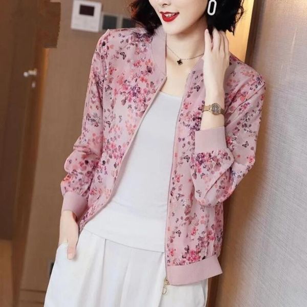 

women's jackets 2021 korean fashion summer print chiffon sunscreen women thin long sleeve loose female jacket plus size 5xl clothes w19, Black;brown