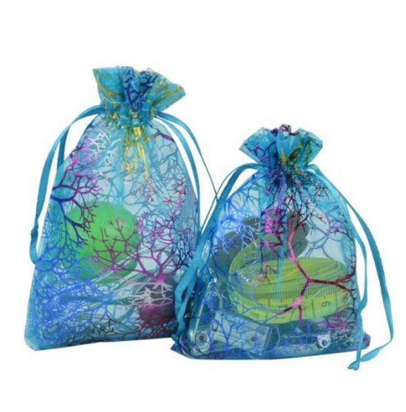 Padrão de Enfeites de Endurecimento Organza Coralina Drawstring Jóias Embalagem Embalagem Pouches Festa Doces Casamento Favor Presente Sacos Múltiplos Tamanhos GC53