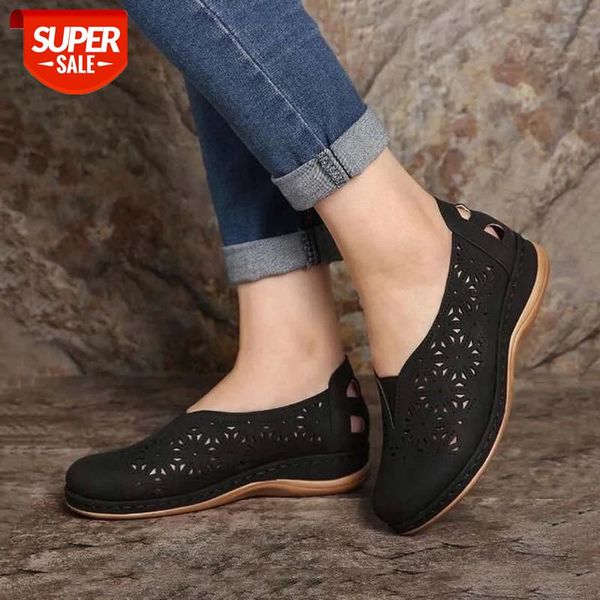 

2021 woman leather fashion sandals slip on loafers women summer retro moccasins sandalias female platform shoes plus size #fb5o, Black