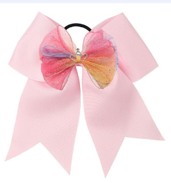 

hair accessories 10pcs/7inch sequin cheer bows colorful elastic bands grosgrain ponytail for kids girls, Slivery;white