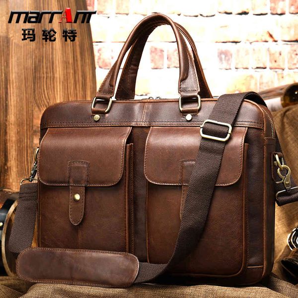 

handbag men's leather large capacity 15 inch one shoulder busins computer bag 7010