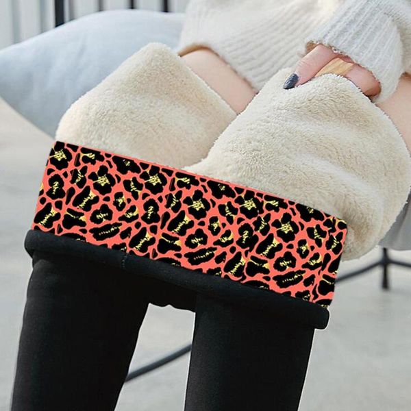 

women's pants & capris winter women keep warm thermal leggings velvet leopard printed streetwear high waist casual trousers, Black;white
