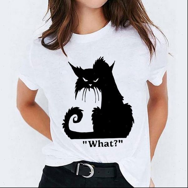 

womens t shirts for women cartoon cat printing 90s cute halloween print lady graphic shirt ladies female tee, White