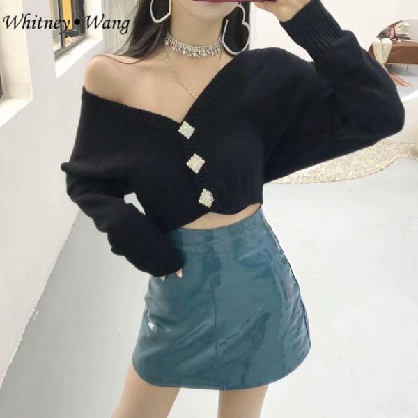 

women's sweaters whitney wang 2021 autumn winter fashion streetwear diamonds buttons v-neck cardigan women sweater stylish jumper, White;black