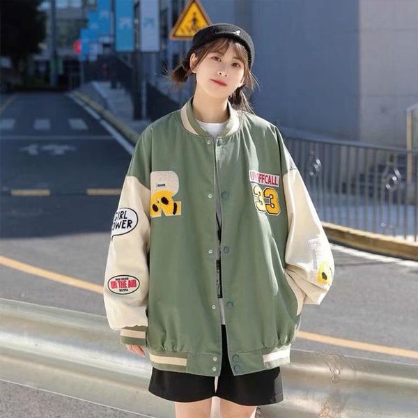 

women's jackets retro baseball uniform jacket female korean style harajuku loose casual coat spring and autumn wild couple oversize, Black;brown