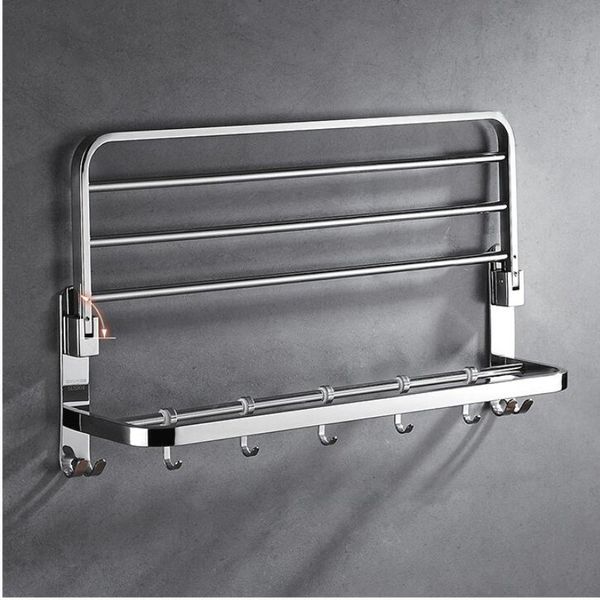 

2021 new rack shelf 304 sus bathroom accessories or nail foldable double tier towel rail with hooks koyq
