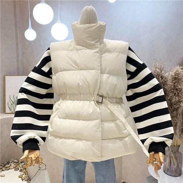 

women's vests clothing 2021 winter loose warm thickened sleeveless cotton-padded clothes jacket vest, Black;white