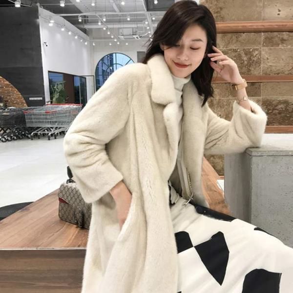 

womens coat fashion velvet mink jacket women winter mid-length suit collar imitation fur coat imitation fur long sleeves, Tan;black