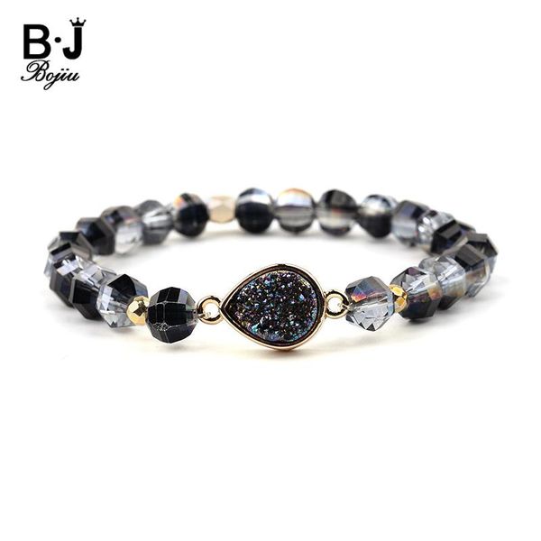

charm bracelets bojiu colorful water drop natural druzy bracelet women fashion ab crystal beads femme party valentine gift bc272, Golden;silver