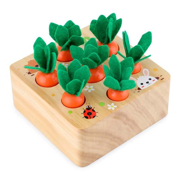 

Montessori Toy Wooden Block Set Pulling Carrot Ability Alpinia Shape Matching Size Cognition Interactive Educational Toy For Kid