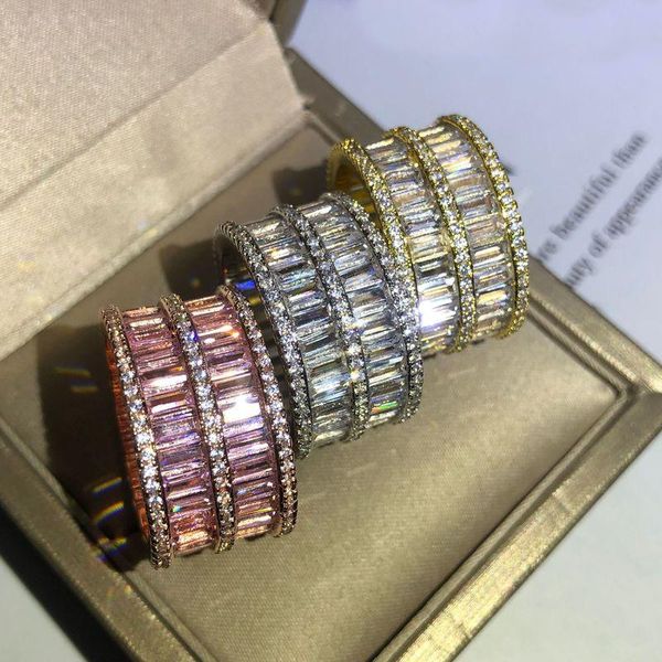 

cluster rings shiny geometric colorful zircon ring luxury jewelry 925 sterling silver diamond engagement party cocktail for couples, Golden;silver