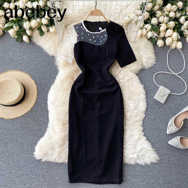 

women elegant french dress o neck short sleeve sashes slim office dresses summer fashion streetwear midi dress 210715, Black;gray