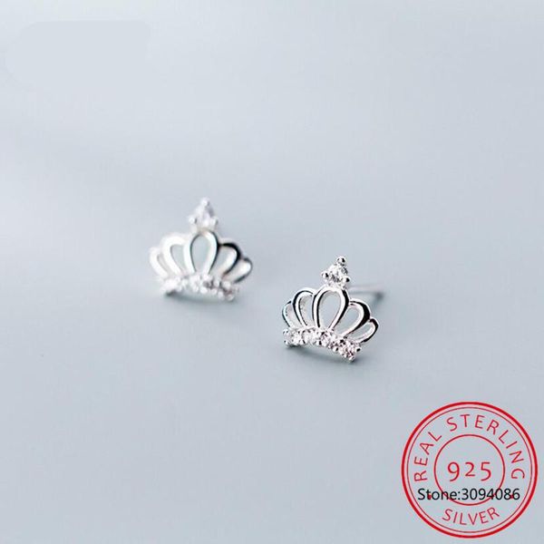 

stud genuine 925 sterling silver sweet dazzling crown cz earring for women girl kids lady wedding jewelry gift ds2194, Golden;silver